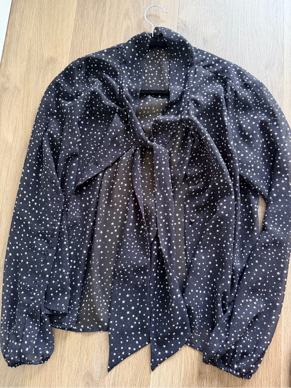 Motivi Black Star-Print Tie-Neck Blouse